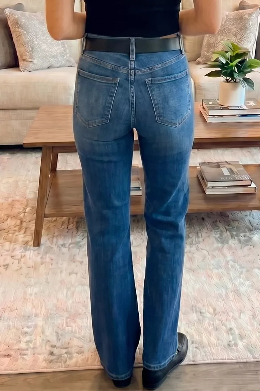 High-Rise-Jeans mit weitem Bein und Nähten für Damen