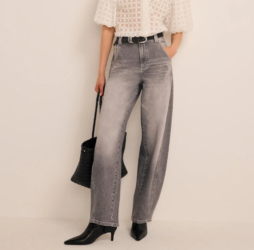 Damen-Jeans mit weitem Bein in Rauchgrau und Vintage-Waschung