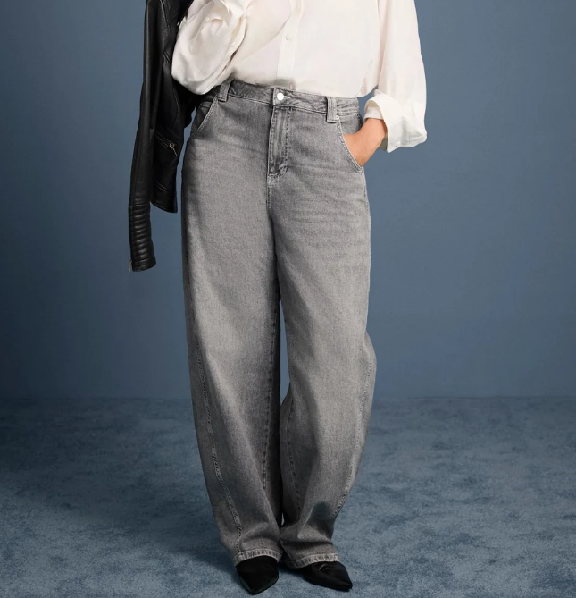 Damen-Jeans mit weitem Bein in Rauchgrau und Vintage-Waschung