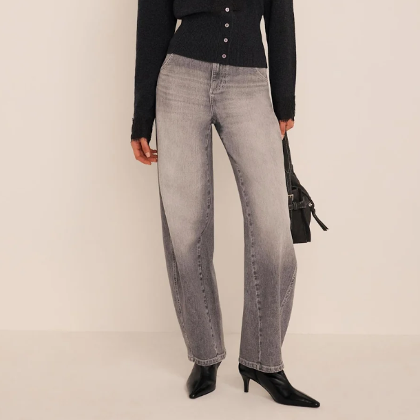 Damen-Jeans mit weitem Bein in Rauchgrau und Vintage-Waschung