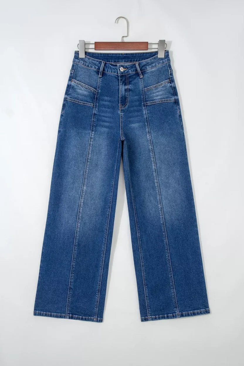High-Rise-Jeans mit weitem Bein und Nähten für Damen