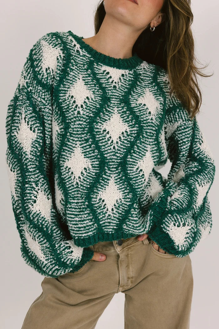Kurzer Damenpullover im Vintage-Argyle-Jacquard-Stil