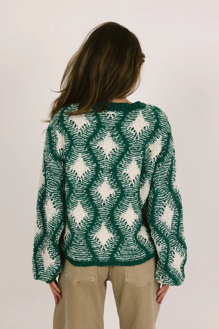 Kurzer Damenpullover im Vintage-Argyle-Jacquard-Stil