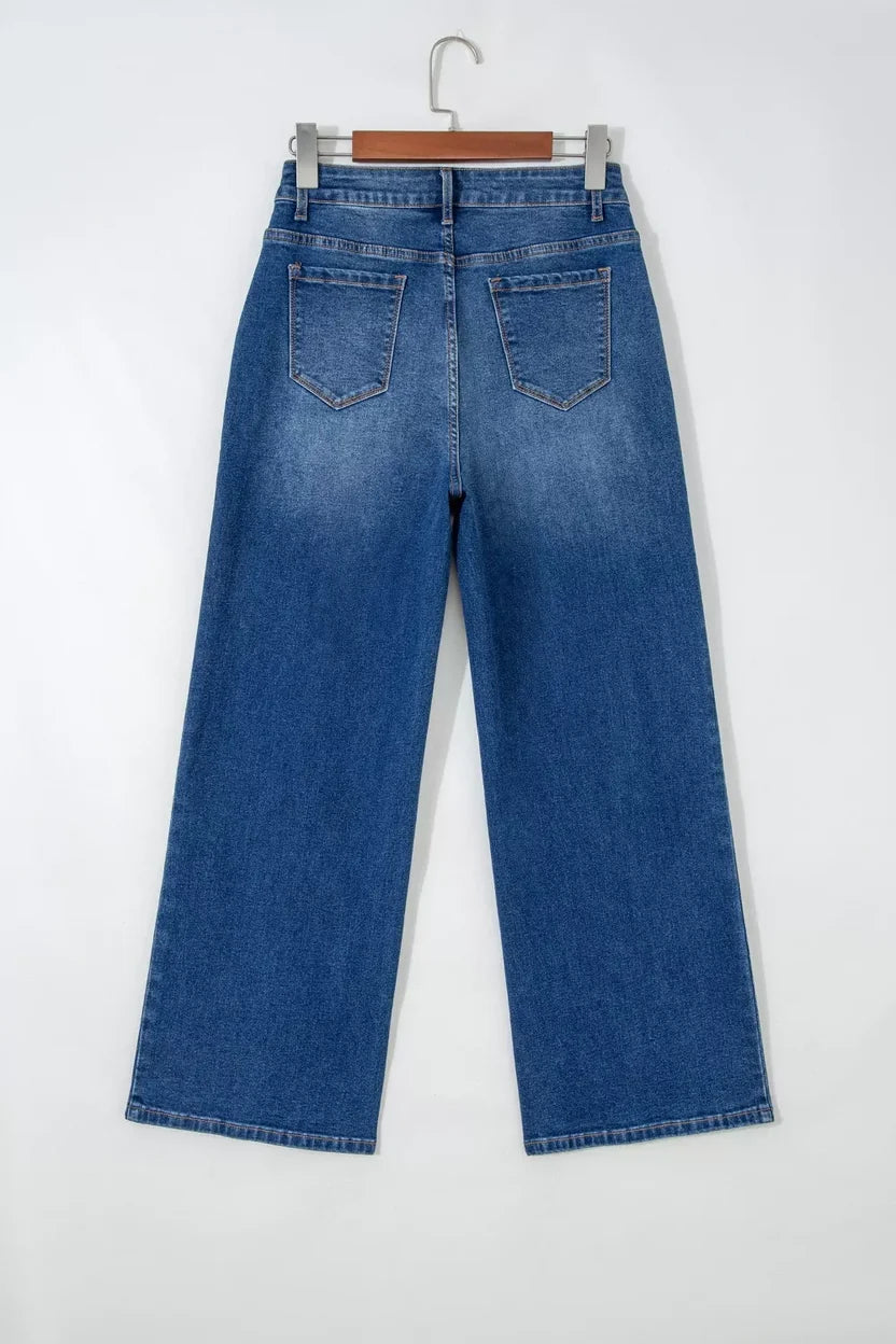 High-Rise-Jeans mit weitem Bein und Nähten für Damen