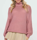 Grober Rollkragenpullover für Damen in Altrosa