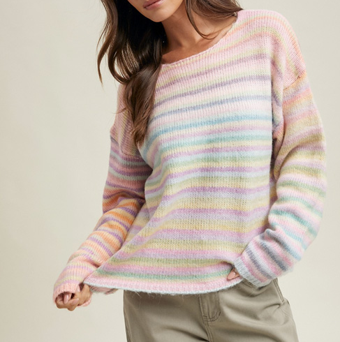 Strickpullover für Damen mit Regenbogen-Farbverlauf und Streifen