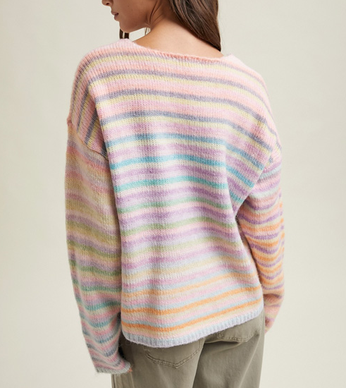 Strickpullover für Damen mit Regenbogen-Farbverlauf und Streifen