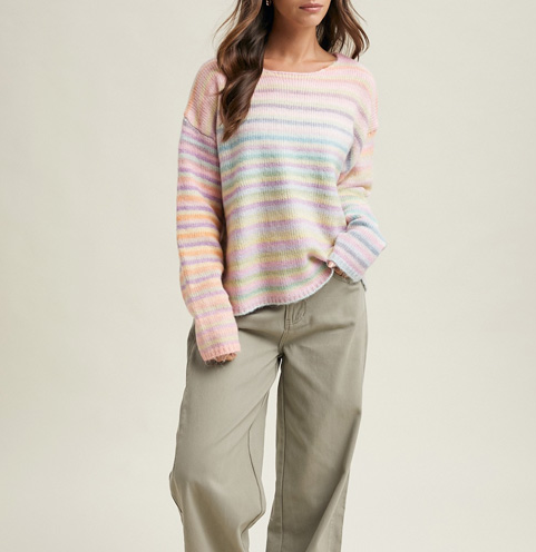Strickpullover für Damen mit Regenbogen-Farbverlauf und Streifen