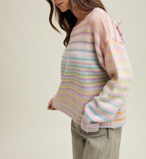 Strickpullover für Damen mit Regenbogen-Farbverlauf und Streifen